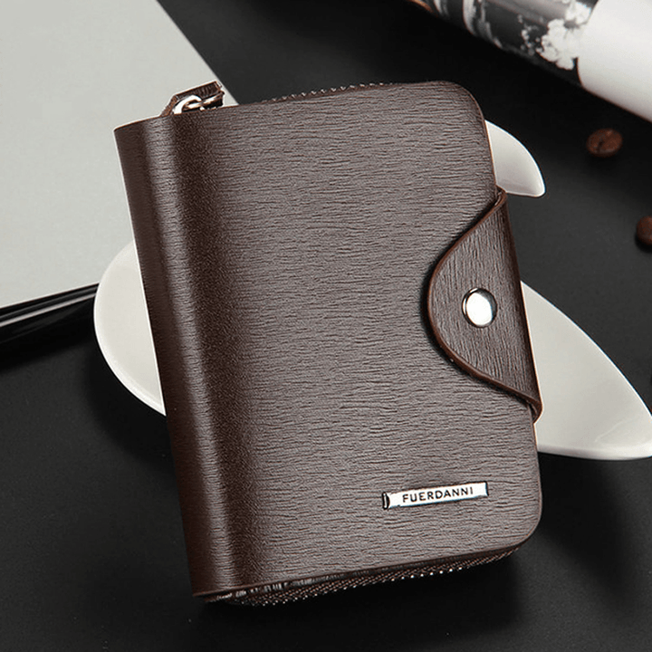 Men PU Leather Minimalist Zipper Wallet Multifunctional Multicard Card Holder - MRSLM