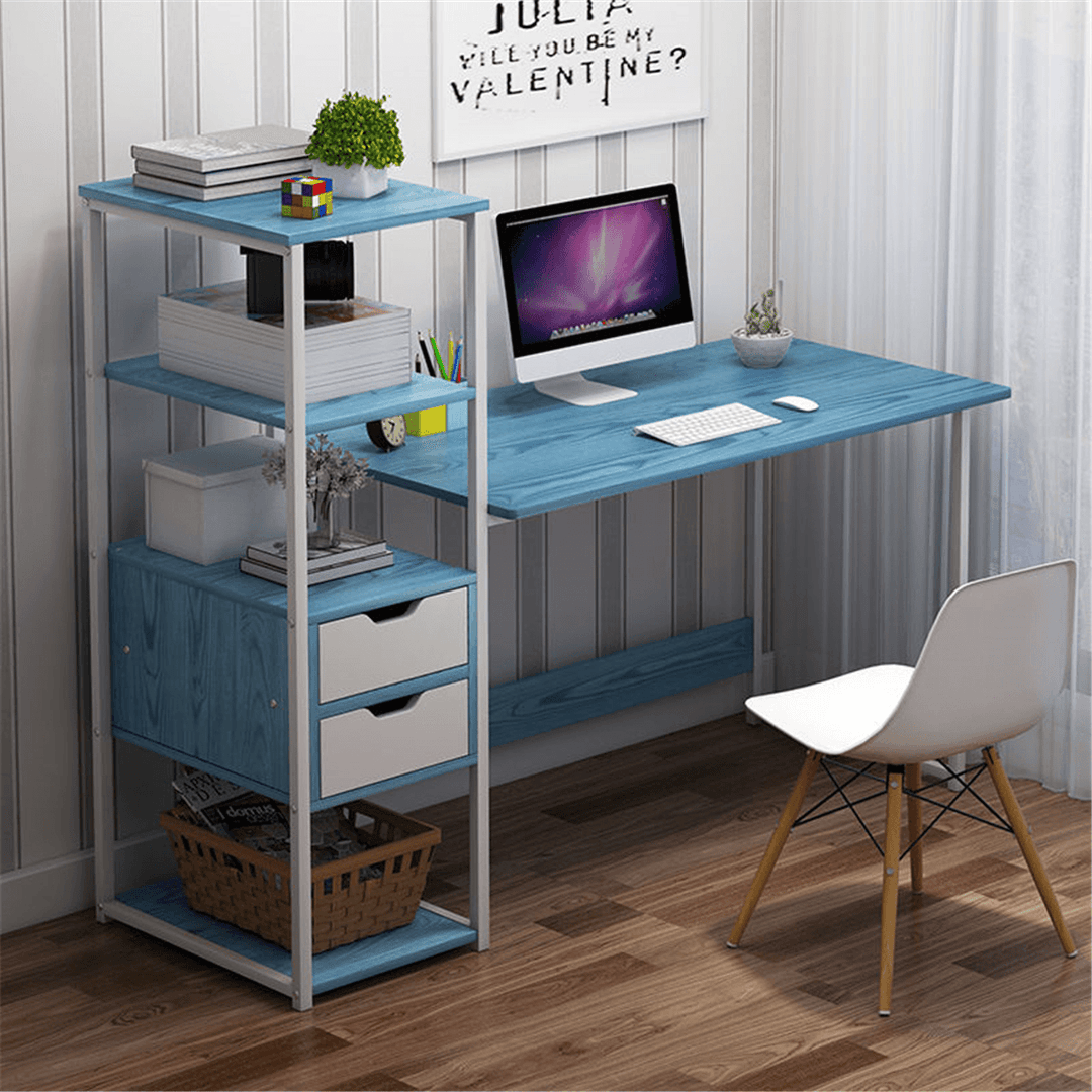 Computer Laptop Desk 47 Inch Writing Study Table Bookshelf Desktop Multifunction Desktop Workstation with Storage Racks & 2 Drawers Home Office Furniture - MRSLM