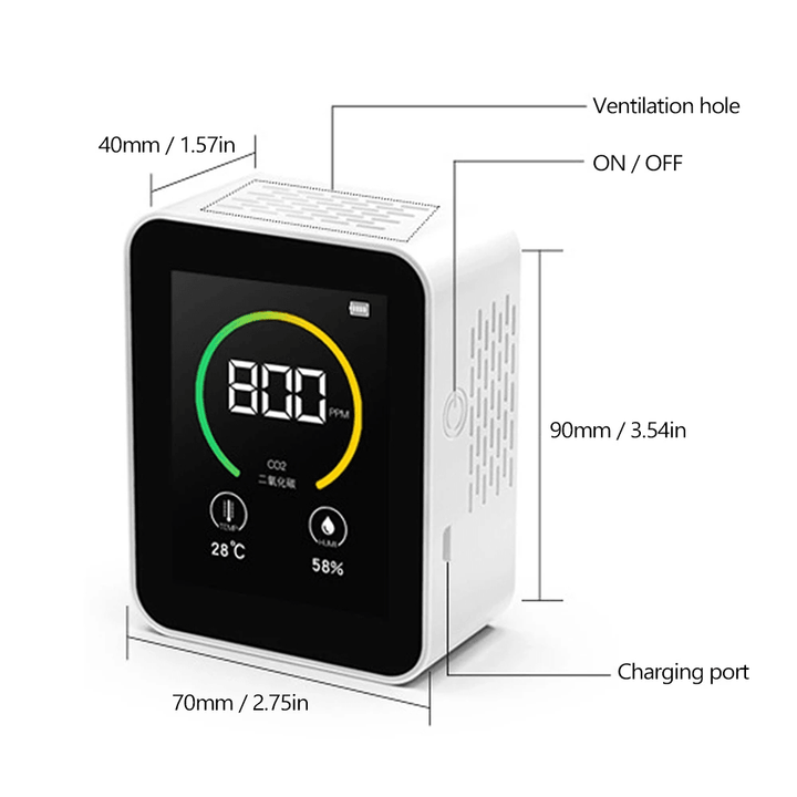 Carbon Dioxide Detector Indoor Air Quality Monitor Real Time CO2 Detector TFT Color Screen Intelligent Air Quality Sensor Tester - MRSLM