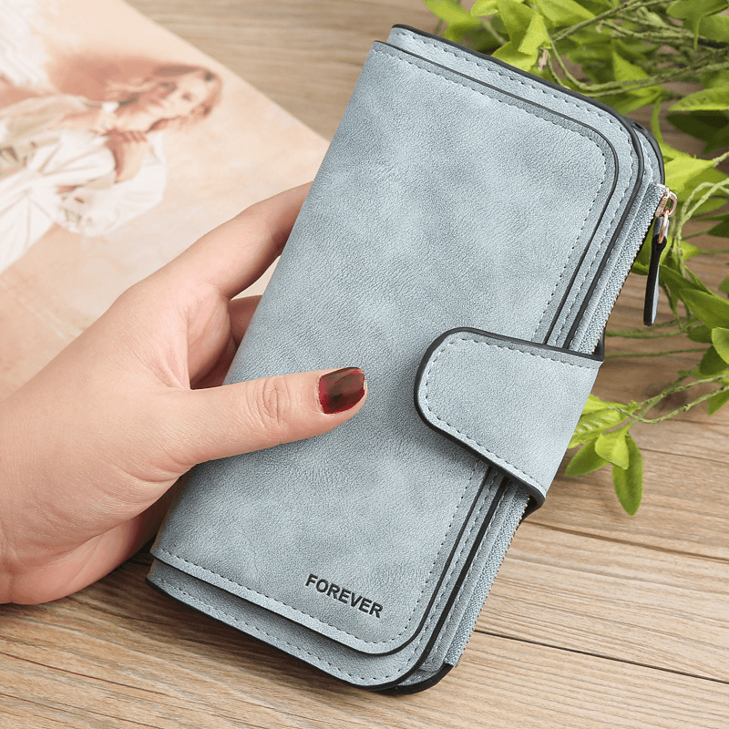 Women Trifold Dull Polish Faux Leather Long Wallet Card Holder Purse Clutches Bags - MRSLM