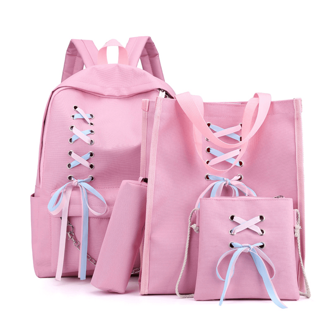 4Pcs/Set Canvas Backpack Rucksack Teenage Girls School Bag Handbag Outdoor Travel - MRSLM