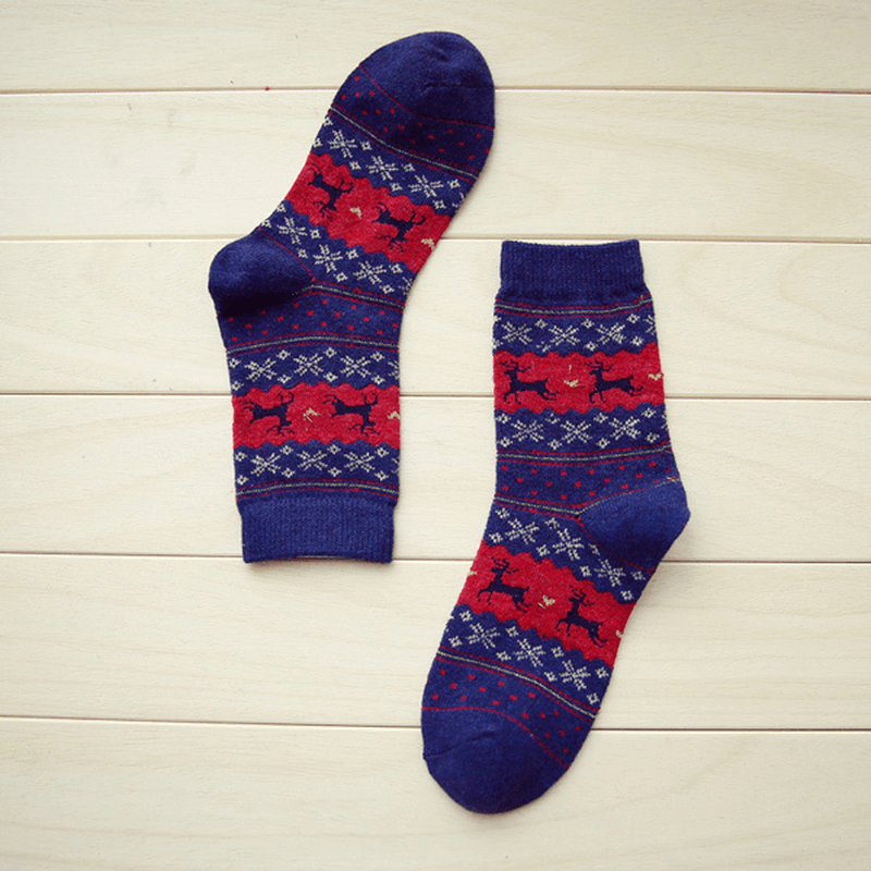 Women Thickened Wool Socks Deer Pattern Christmas Stockings - MRSLM