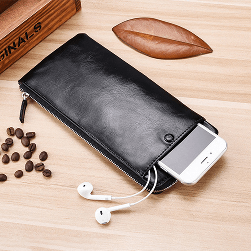 Men Genuine Leather Slim Multi-Function Long Wallet Card Hol - MRSLM