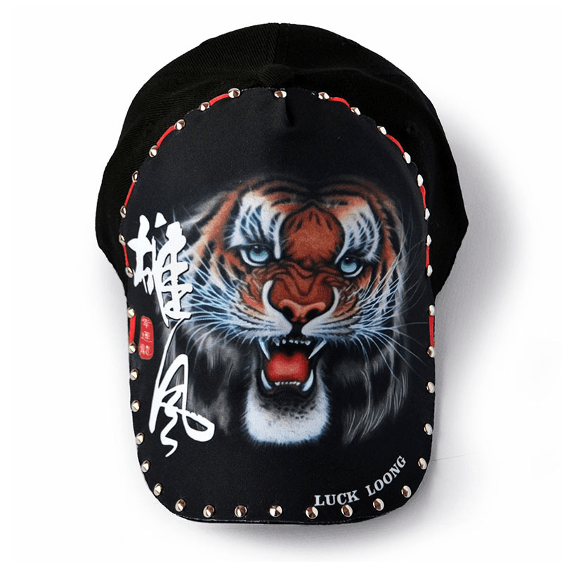 Hat Men'S Black Rivet Baseball Cap Green Tiger Head Cap - MRSLM