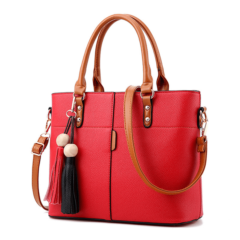 Women Solid Faux Leather Large Capacity Handbag - MRSLM