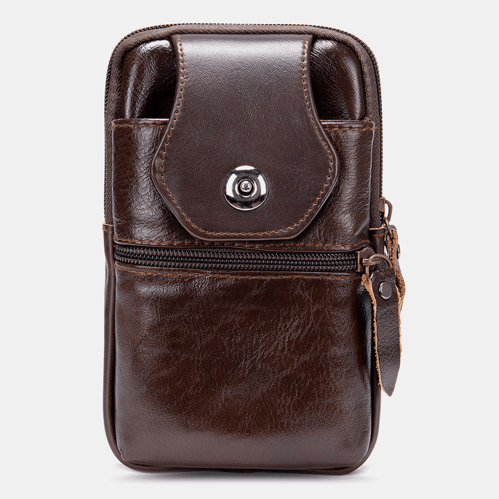 Men Genuine Leather Multifunctional Vintage 6.3 Inch Phone Bag Card Case Cowhide Waist Bag - MRSLM