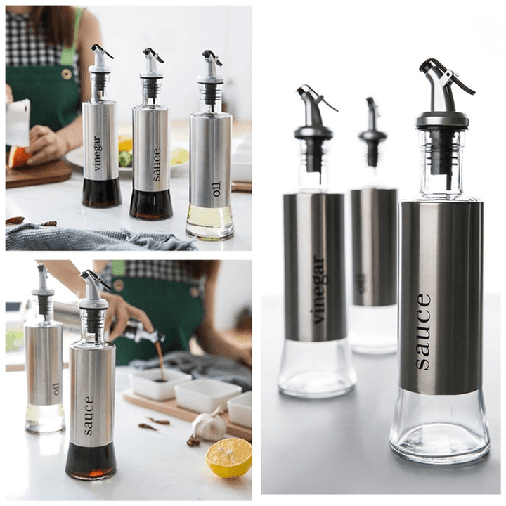 300ML Olive Oil Dispenser Bottles with Funnel Stainless Steel Oil Pourer Dispensing Bottles Oil Vinegar Sauce Bottle - MRSLM