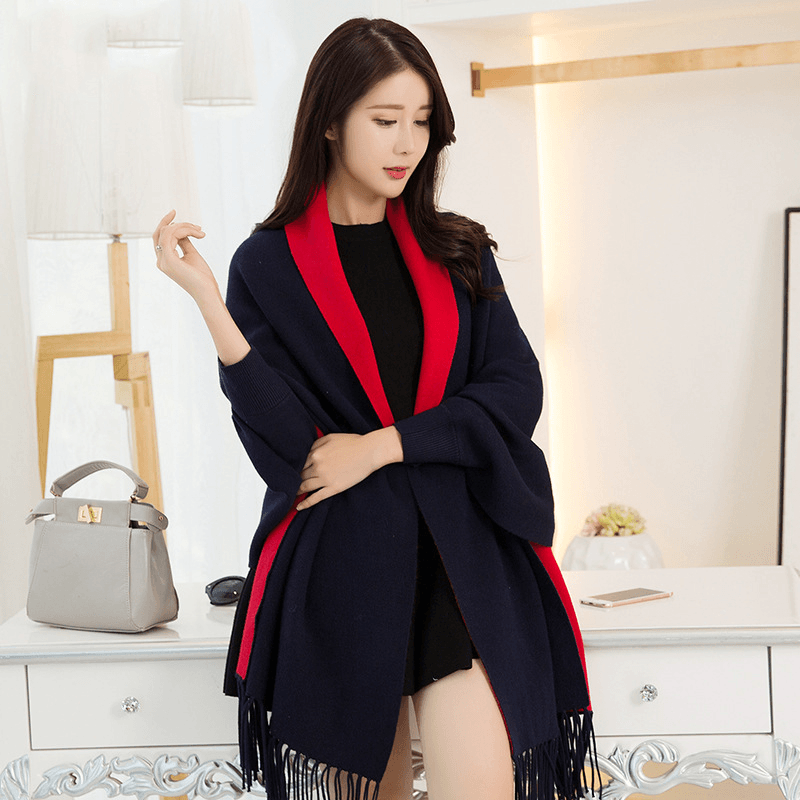 Big Cape Double-Sided Shawl Scarf with Sleeves - MRSLM