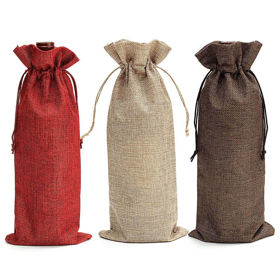 5PCS Natural Jute Burlap Vintage Wedding Favours Hessian Wine Bottle Bags Gift - MRSLM