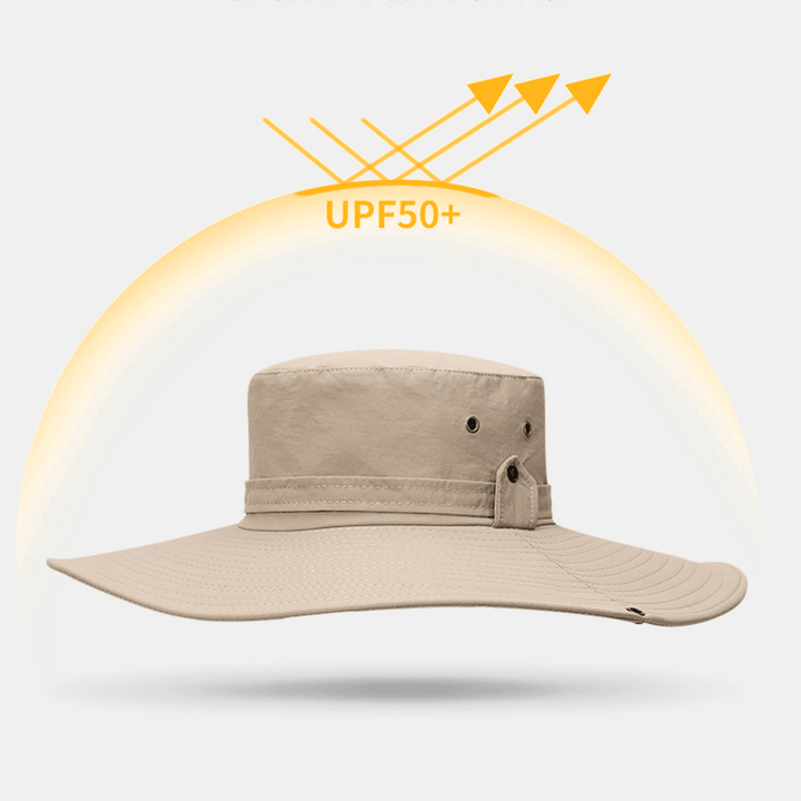 Men Wide Brim 12CM Outdoor Fishing Climbing UV Protection Sunshade Wear-Resistant Breathable Bucket Hat - MRSLM