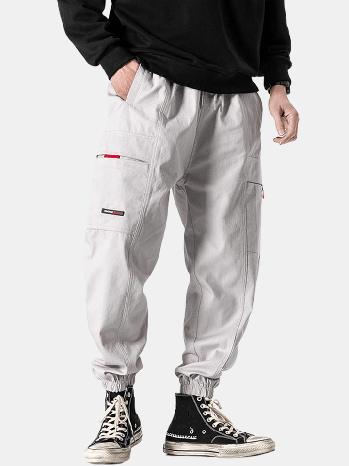 Mens Seam Detail Elastic Ankle Cotton Drawstring Cargo Jogger Pants - MRSLM