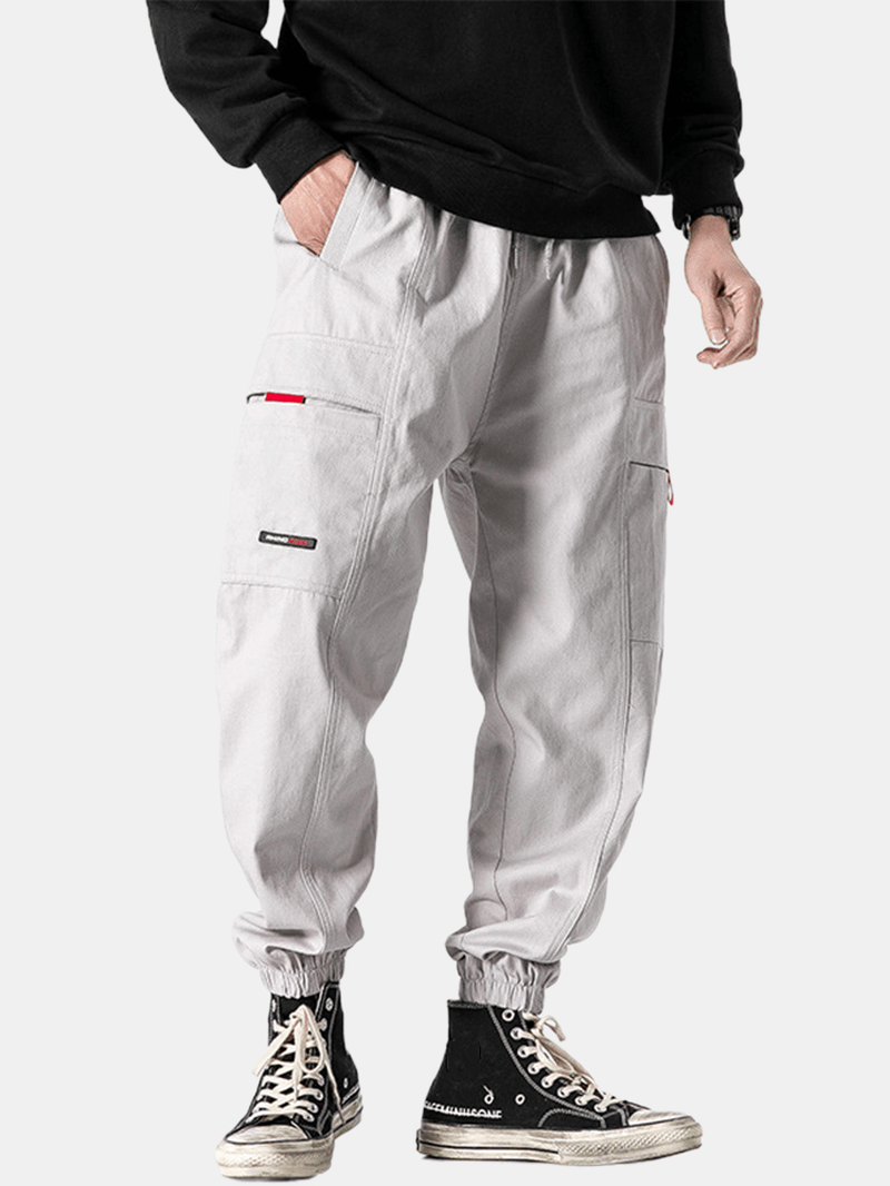 Mens Seam Detail Elastic Ankle Cotton Drawstring Cargo Jogger Pants - MRSLM