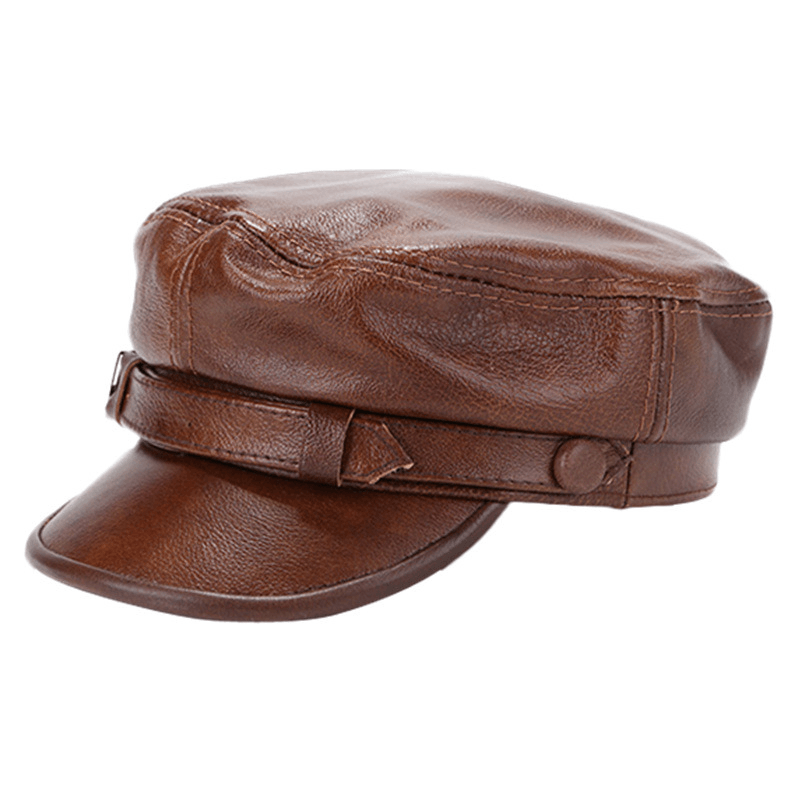 Unisex Genuine Leather Breathable Flat Hats Adjustable Cap - MRSLM