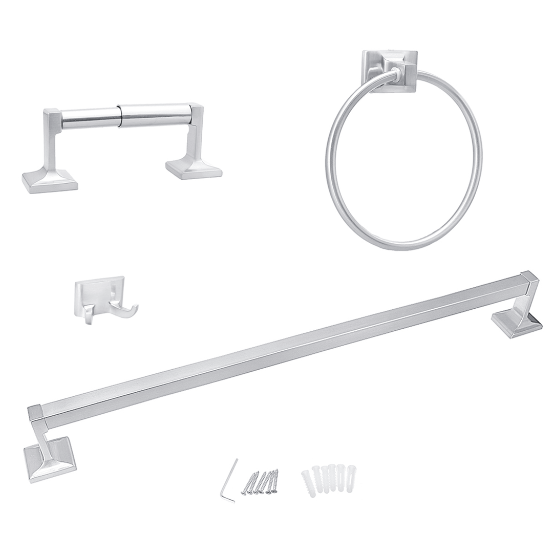 4 PCS Towel Bar Set Bath Accessory Bathroom Hardware Kit Brushed Holder - MRSLM