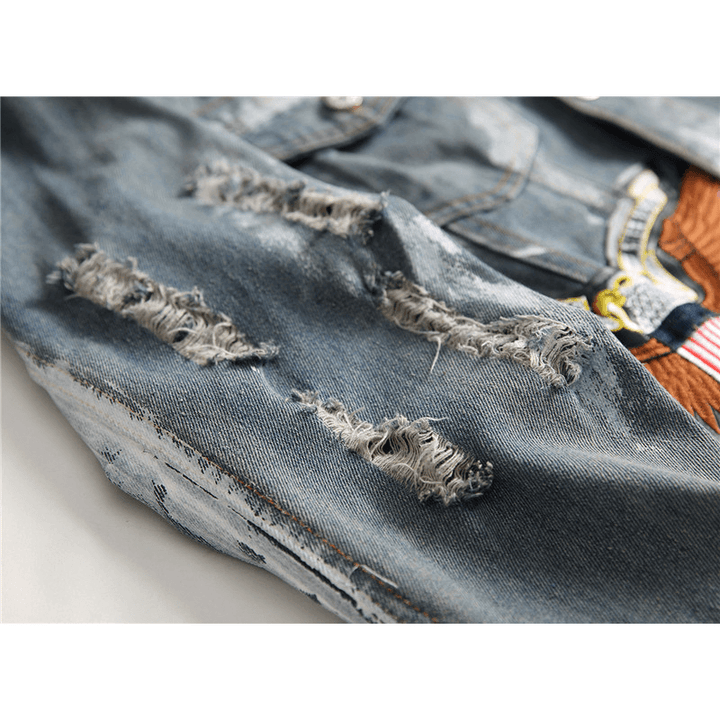 Retro Single Breasted Patched Denim Jacket - MRSLM