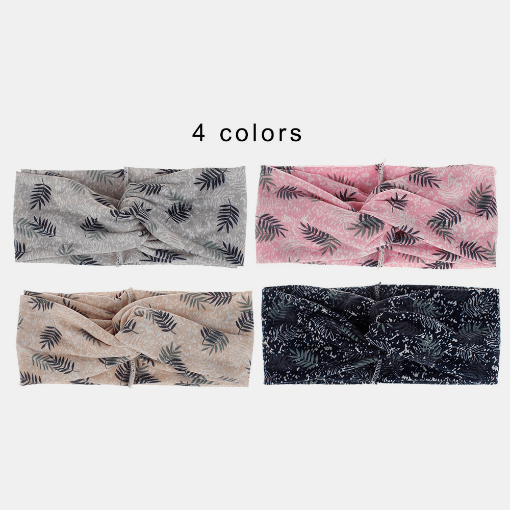 Women Lattice Leaf Printing Outdoor Sport Headdress Elastic Cross Tie Hair Band Headband - MRSLM