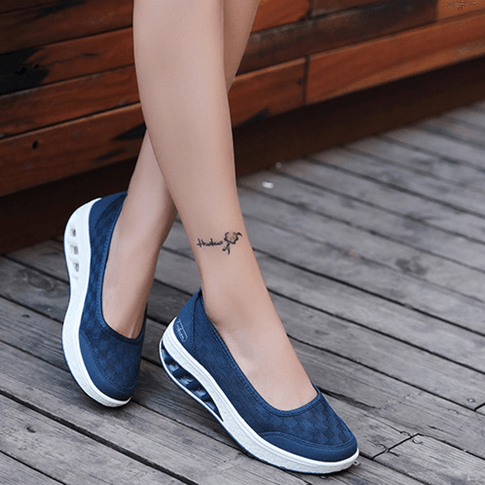 Women Mesh Splicing Sport Casual Lace up Platform Sneakers - MRSLM