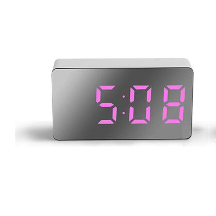 Digital USB LED Alarm Clock Mirror Snooze Display Time Night LCD Light Table Desktop for Home Decoration - MRSLM