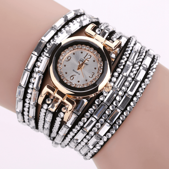 DUOYA DY004 Crystal Casual Style Ladies Bracelet Watch Gold Case Quartz Movement Watches - MRSLM