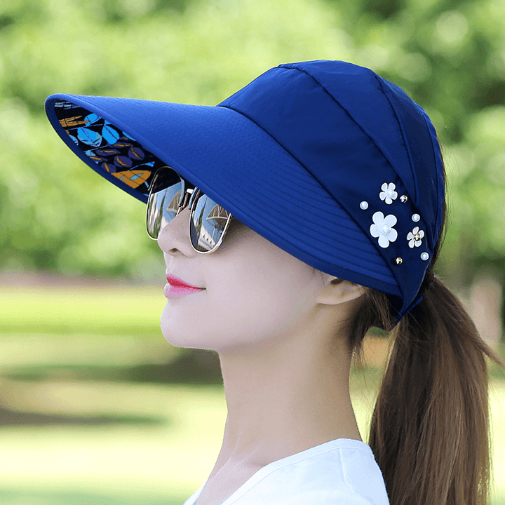 Women Ladies Summer Outdoor Anti-Uv Beach Sunscreen Sun Hat Flower Print Caps - MRSLM