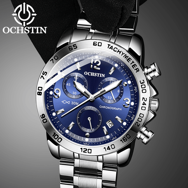 OCHSTIN GQ6123B Waterproof Casual Style Men Wrist Watch Full Steel Chronograph Quartz Watch - MRSLM