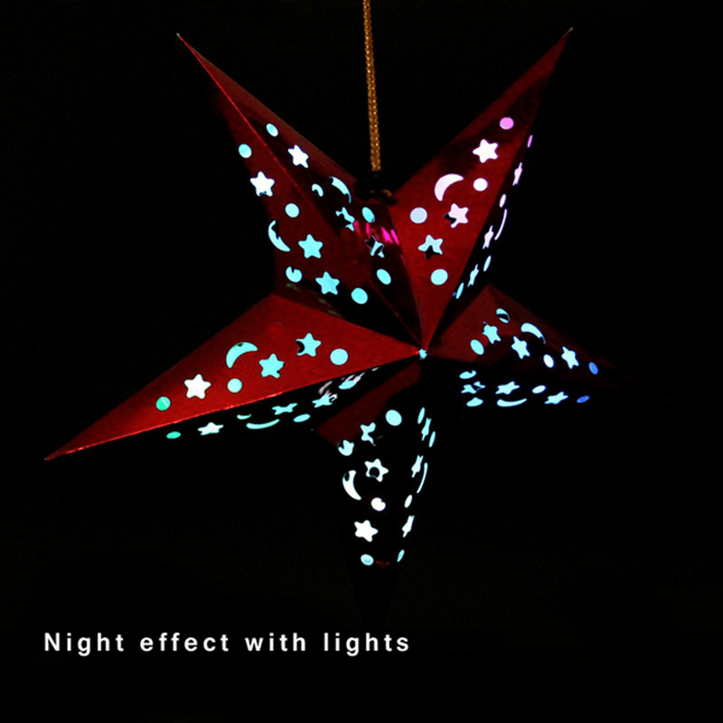 45Cm Christmas Laser Paper Star Hanging Decoration Folding Handmade 3D Pentagram Christmas Decor - MRSLM