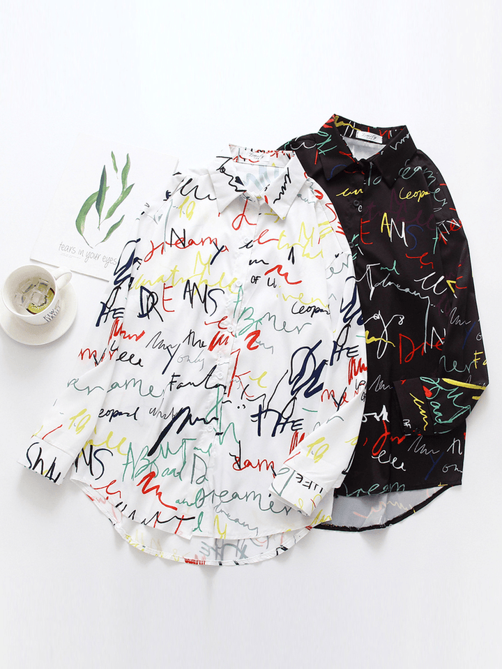 Alphabet Graffiti Print Fashion Loose Daily Casual Shirts - MRSLM