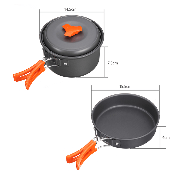 8 PCS Picnic BBQ Cooking Set 1-2 People Non-Stick Pots Pans Bowls Outdoor Camping Cookware Kit - MRSLM