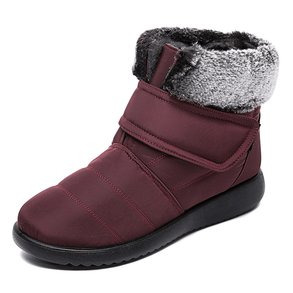 Women Large Size Warm Lined Hook Loop plus Velvet Ankle Snow Boots - MRSLM