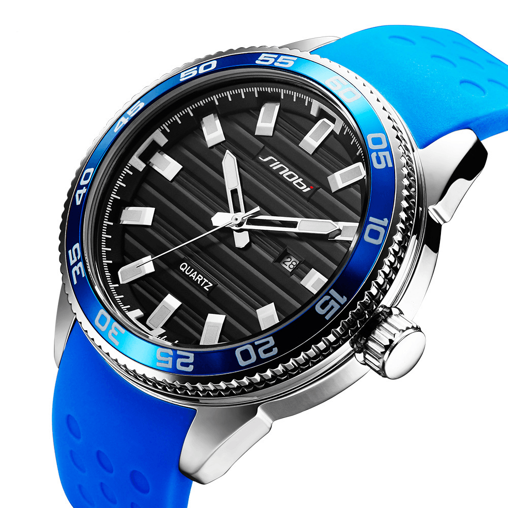 SINOBI 1255 Luminous Waterproof Sport Style Quartz Watch Silicone Strap Clock Men Watches - MRSLM