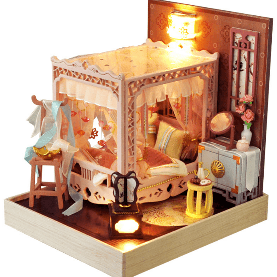 TIANYU DIY Doll House TW35 Ink Color Collection of Pink Peach Creative Antiquity Scene Handmade Small House - MRSLM