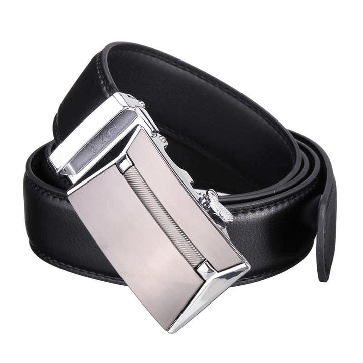 Men Second Floor Cowhide Leather Belt Automatic Buckle Black Brown Waist Strap Waistband - MRSLM