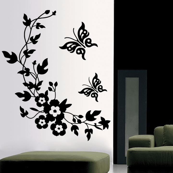 Funny Novelty Butterfly Flower Vine Bathroom Wall Sticker Home Decoration Vinyl Wall Decals - MRSLM