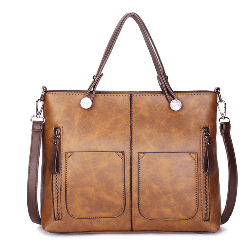 Women Solid Dating Soft Leather Large Capacity Tote Bag - MRSLM