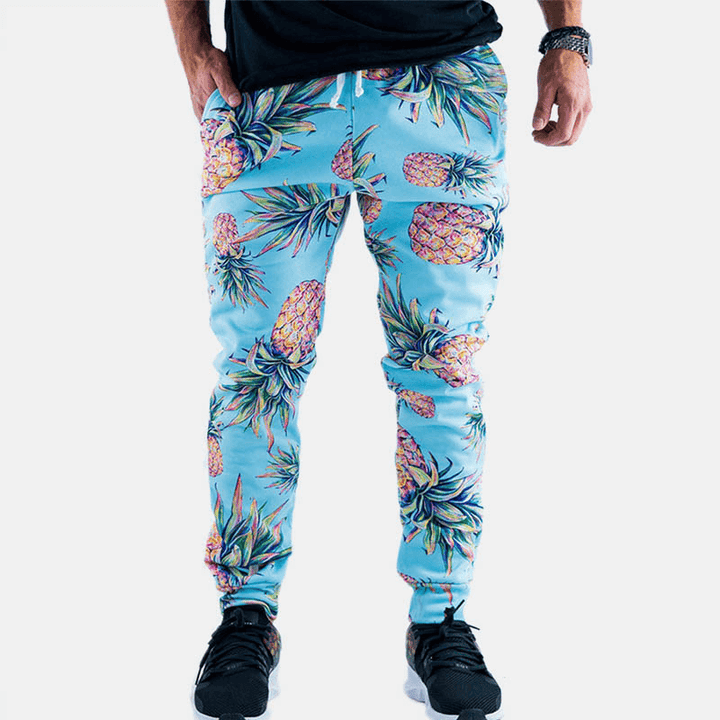 Men Pineapple Printed Hawaiian Style Cotton Casual Pants - MRSLM