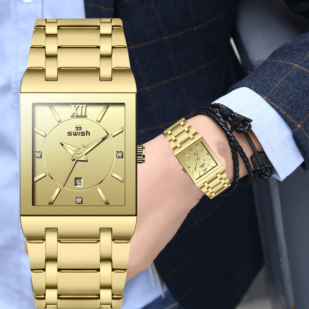 Business Rectangular Dial Calendar Waterproof Men Quartz Watch - MRSLM