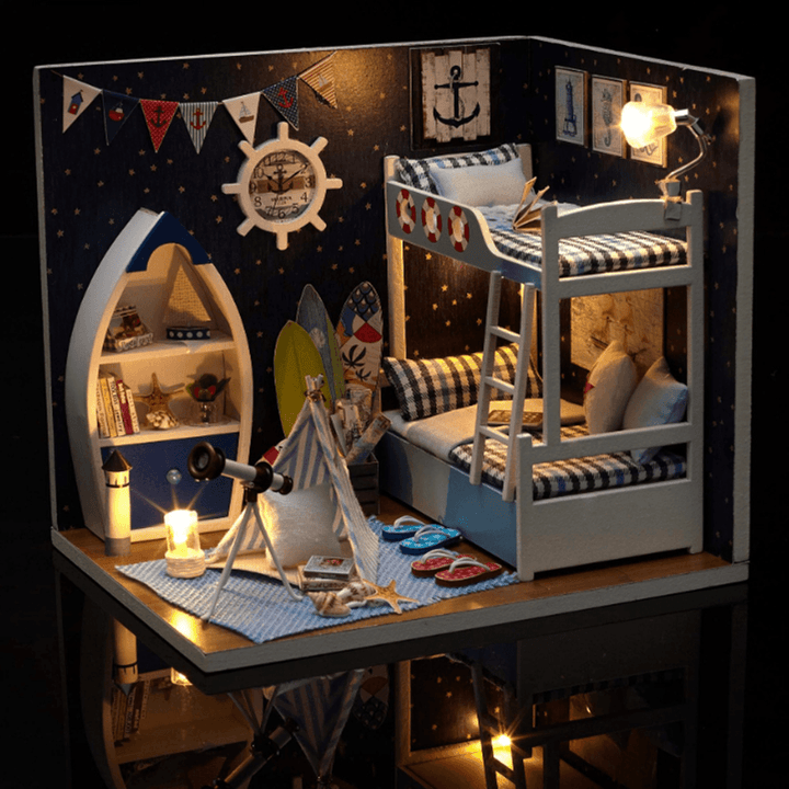 Creative Room DIY Handmade Assembly Doll House Miniature Furniture Kit with LED Light Dust Proof Cover Toy for Kids Birthday Gift Home Decoration Collection - MRSLM