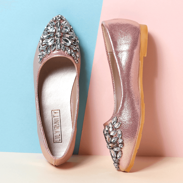 Women Sweet Rhinestone Ladies Lightweight Rhinestone Dressy Flats - MRSLM