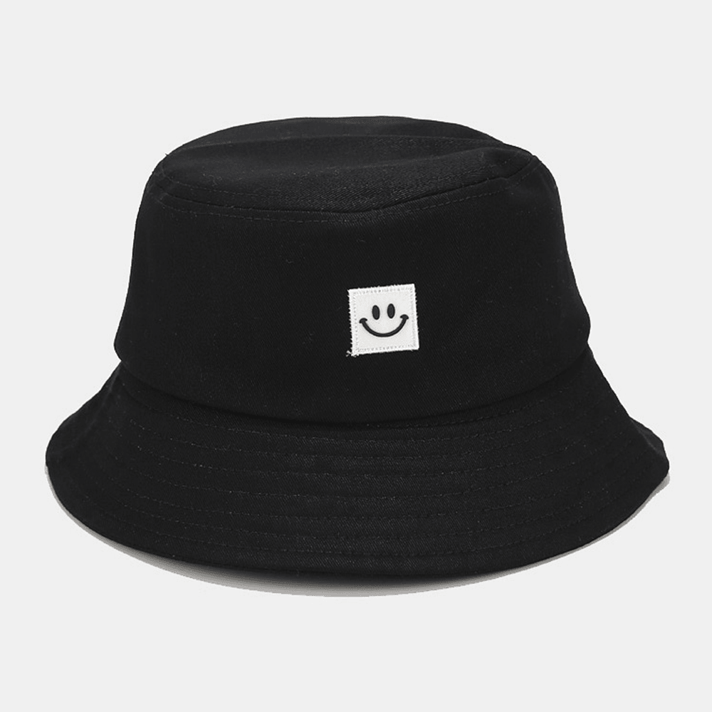 Unisex Smile Pattern Patch Wide Brim Sun Hat All-Match Outdoor Casual Sunshade Bucket Hat - MRSLM