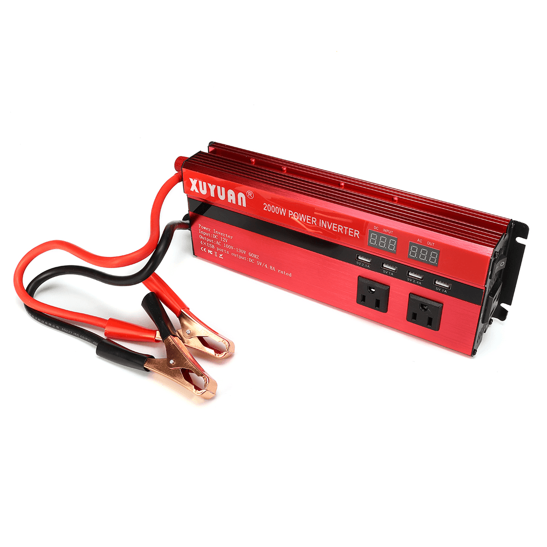 XUYUAN 2000W DC 12V to AC 110V Inverter 4USB 2 AC Outlets Solar Inverter LED Modified Sine Wave - MRSLM