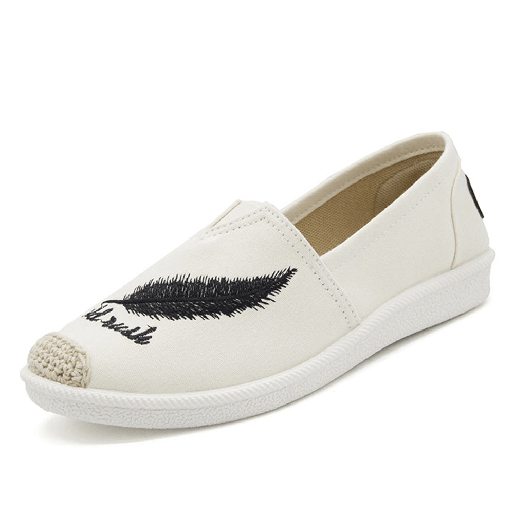 Women Pattern Embroidery Comfy Slip on Casual Canvas Flat Shoes - MRSLM