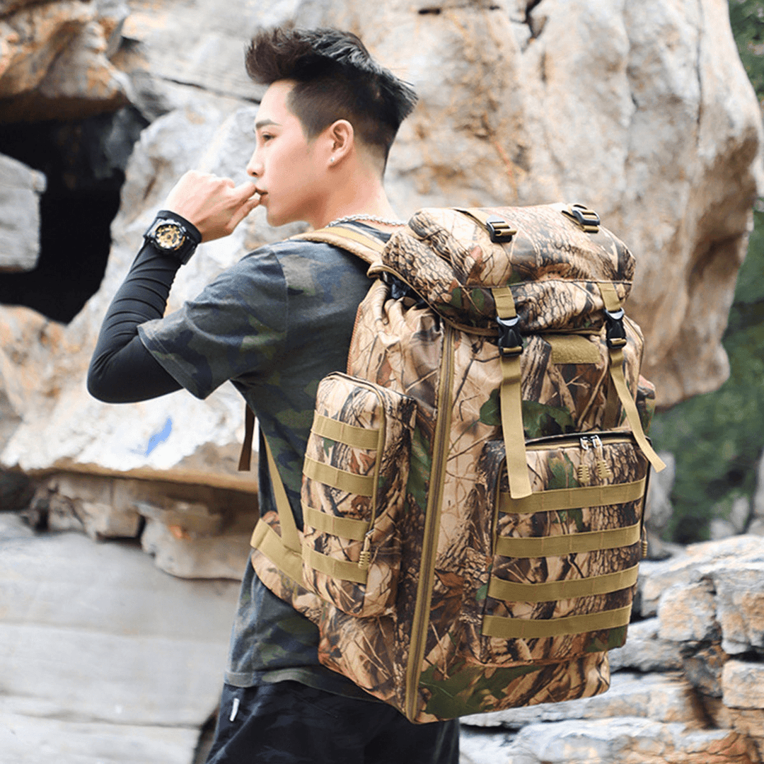 80L Waterproof Molle Camo Tactical Backpack Military Army Camping Backpack Travel Rucksack Outdoor Hiking Climbing Bag - MRSLM