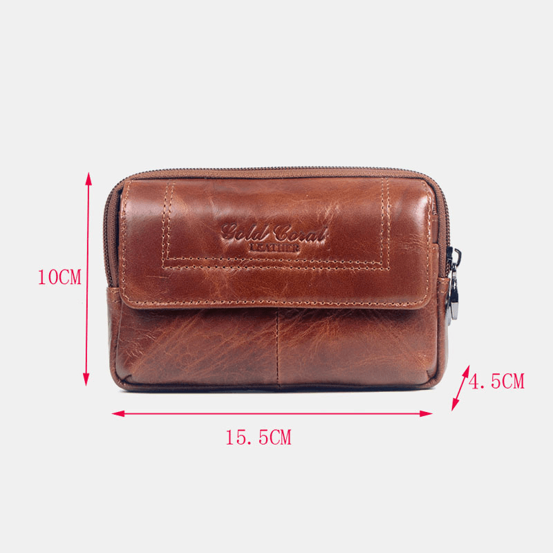 Men Double-Layer Genuine Leather Waist Packs Wear-Resistant Large Capacity Phone Bag - MRSLM