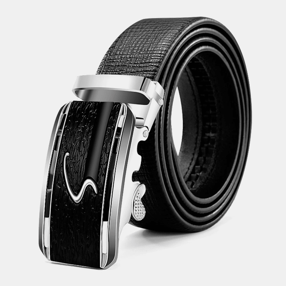 Men Genuine Leather Automatic Buckle 120CM Ratchet Dress Belt Business Jeans Suits Cowhide Belt - MRSLM