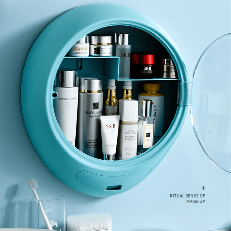 Creative Wall Mounted Cosmetic Storage Box Dust Proof Bathroom Toilet Wall Mounted Free Punch Skin Care Product Rack - MRSLM