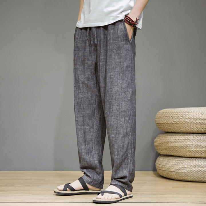 2021 Summer New Linen Casual Pants Men'S Thin Sports Nine-Point Pants Chinese Style Large Size Loose Cotton and Linen Pants - MRSLM