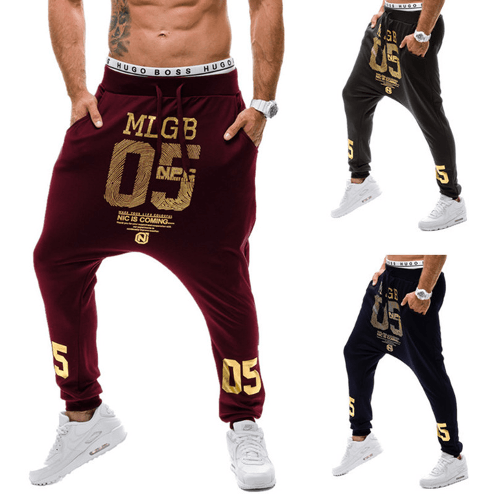 Men'S Harem Pants Alphabet Print Low-Grade Baggy Pants - MRSLM