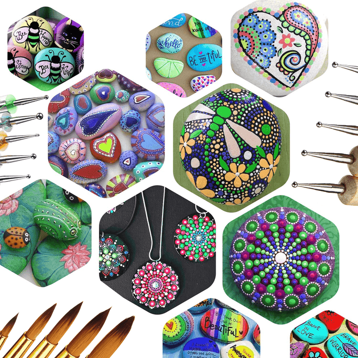 24Pcs Mandala Dotting Tools Rock Painting Kit Dot Nail Art Pen Paint Stencil - MRSLM