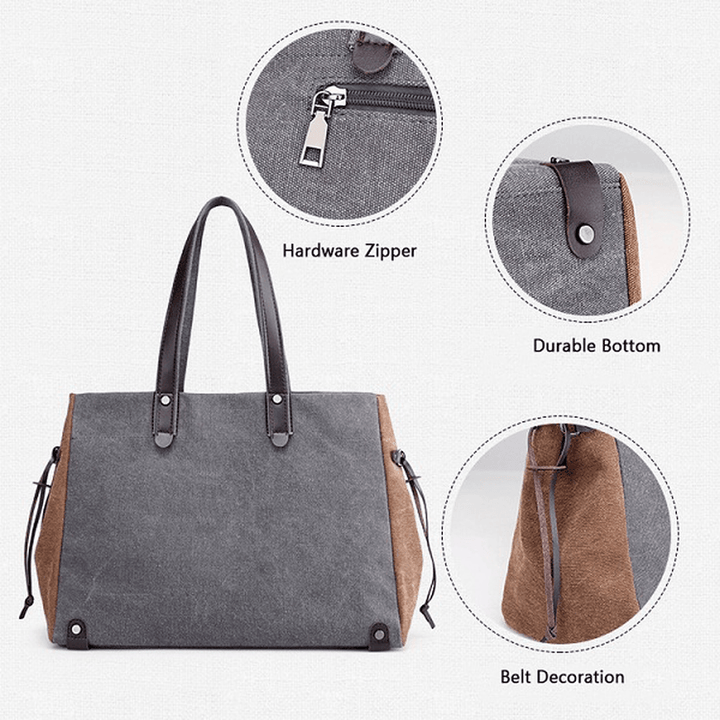 Women Quality Canvas Casual Large Capacity Color Block Tote Bag Handbag - MRSLM