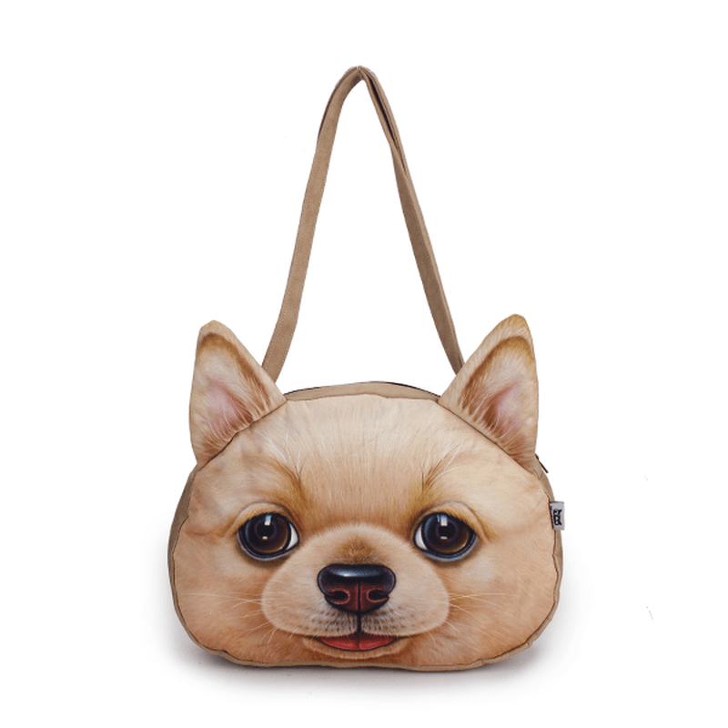 Women Cute Dog Head Shoulder Bags Casual 3D Animal Print Handbags Shopping Bags - MRSLM